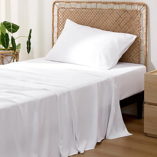 Bedsure Cooling Sheets Twin, Rayon Derived from Bamboo, Cooling Sheets, Breathable & Soft, Deep Pocket Up to 16 Inches, Hotel Luxury Silky Bedding for Hot Sleepers, White