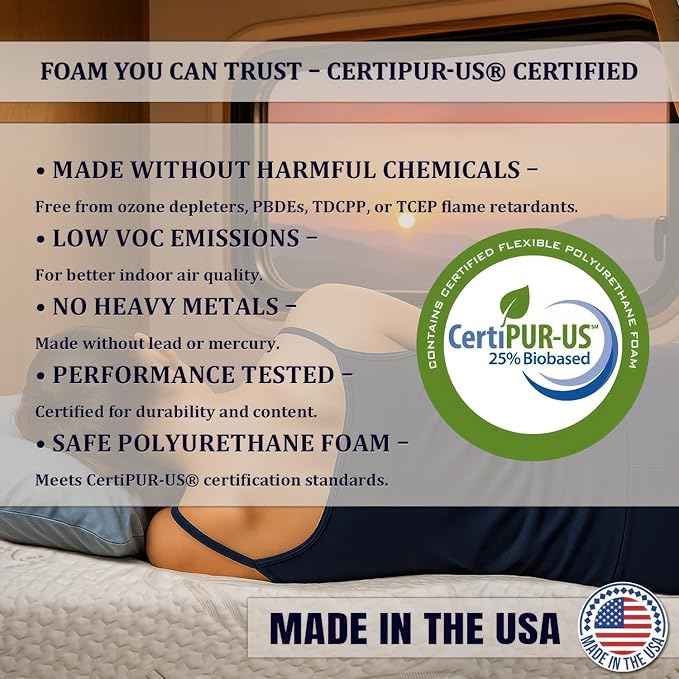 Foamma 4" x 38" x 80" Camper/RV Travel Gel Memory Foam Bunk Mattress, Organic Cotton Cover, Made in USA, Comfortable, Travel Trailer, CertiPUR-US Certified Foam