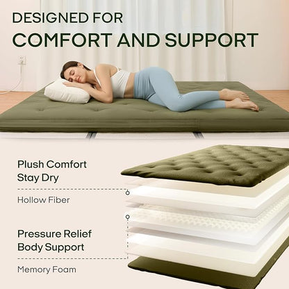 ZonLi Japanese Floor Futon Mattress Queen Size 80"x 60", 100% Cotton Cover 2.5'' Thicken Tatami Mattress, Foldable Sleeping Pad, Portable Dormitory Tatami Mat, Roll Up Floor Lounger Bed for Adult
