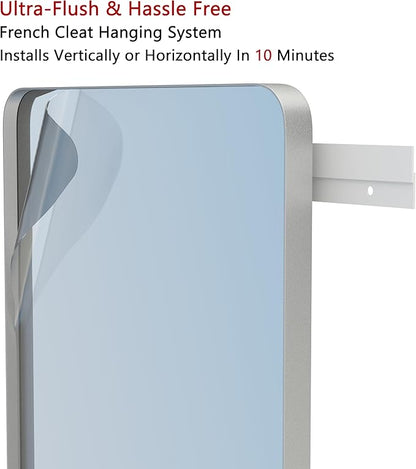 VocalStar 22 x 30 Inch Silver Bathroom Mirror for Wall, Rounded Rectangle Nickel Metal Framed Bathroom Vanity Mirrors, 1/4-inch Shatterproof Glass | Ultra-Flush Hanging