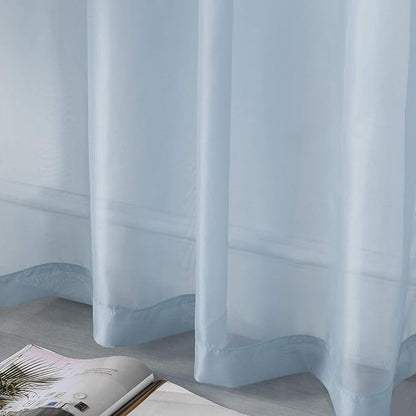 DUALIFE Dusty Blue Sheer Curtains 84 Inch Length for Living Room Decor Set of 2 Panels Grommet Window Look Semi Sheer Transparent Sheer Curtains for Bedroom 52x84 Inches Long Stone Blue