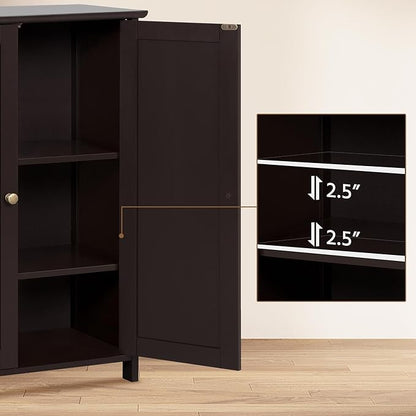 Yaheetech Bathroom Floor Cabinet, Modern Storage Freestanding Organizer Cabinet with Adjustable Shelves & Double Doors, 3-Tier Home Living Room Furniture, Espresso