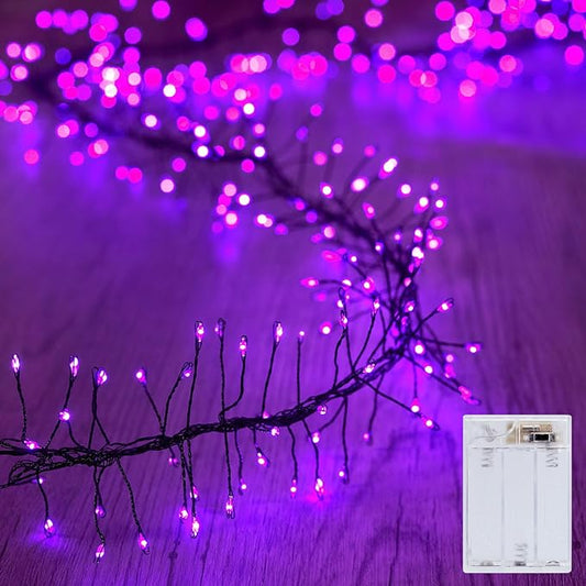 Halloween Fairy Lights Battery Operated, 10 Feet 120LEDs Firecracker String Lights Waterproof Silver Wire Starry Firefly Light for Bedroom Home Haunted House Indoor Outdoor Holiday Decorations, Purple