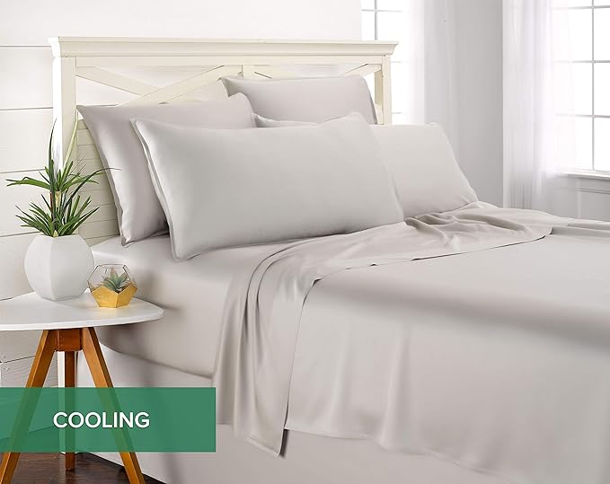 Twin XL Sheets by Pure Bamboo, Genuine 100% Organic Viscose Derived from Bamboo Bed Sheet Set, Luxuriously Soft & Cooling, Double Stitching, Lifetime Quality Promise (Twin XL, Silver Pearl)
