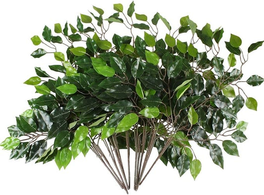 GTIDEA 12 Pcs Ficus Tree Leaves Branches Artificial Greenery Stems Silk Green Leaves Plants for Wreath Benjamina Tree Indoor Outdoor Porch DIY Wedding Christmas Party Farmhouse Wall Decor (24.04 Inch)