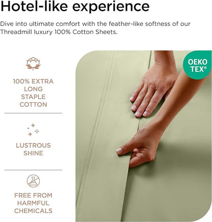 Threadmill Luxury 800 Thread Count King 100% Cotton Sheets - Sage Green Sateen Weave Bed-Sheets, Better Than Egyptian Cotton, 4 Pc Solid Soft Bed Set, Fits 16" Deep Pocket
