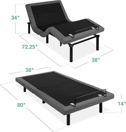 Best Choice Products Ergonomic Twin XL Size Adjustable Bed Frame, Electric Base w/Wireless Remote Control, Nightlight, Massager, 2 USB Ports