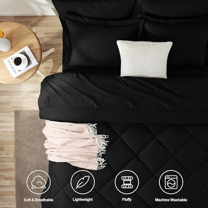 CozyLux Oversized Queen Comforter Set Black - 7 Pieces Bed in a Bag Comforter Set with Sheets, Luxury Soft Bed Set All Seasons, Bedding Set with Down Alternative Comforter, Sheets, Pillowcases & Shams