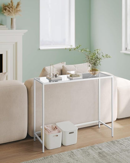 VASAGLE Entryway Table, Console Table, Tempered Glass Tabletop, Modern Sofa Table, Easy Assembly, with Adjustable Feet, for Living Room, Entryway, Pearl White and Slate Gray ULGT026W01