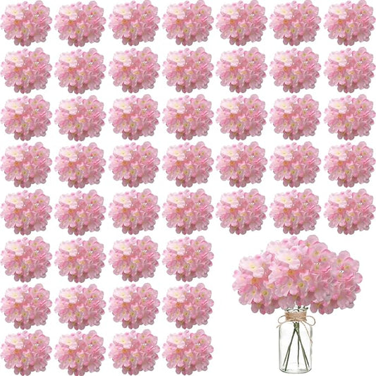 100PCS Artificial Hydrangea Flowers, Fake Flowers Silk Hydrangea Full Flowers Heads with Stems for Wedding Home Party Shop Baby Shower Decor (Baby Pink)