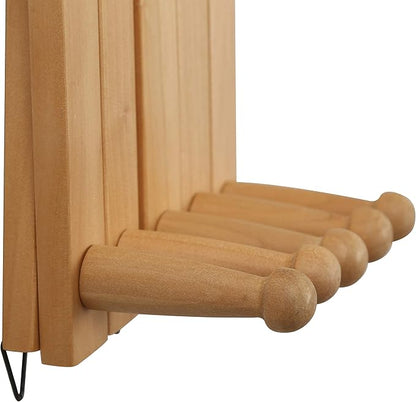 WEBI Accordion Wall Hanger,Expandable Wooden Coat Rack Wall Mounted,Accordion Hat Rack for Wall Rack for Hats,Caps,16 Peg Hooks,Natural