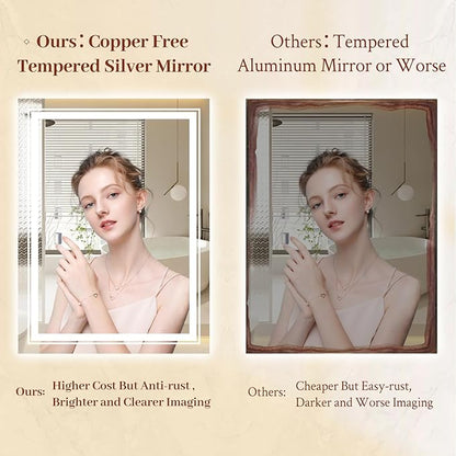 36x36 LED Mirror for Bathroom with Front and Backlit Light Up Digital Mirrors for Wall,Anti Fog,Stepless Dimmable,Tempered Silver Glass Smart Vanity Mirror for Bathroom