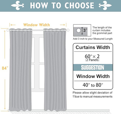 ChrisDowa 100% Blackout Curtains 84 inch Long for Bedroom with Black Liner, Extra Wide 2 Thick Layers Total Blackout Thermal Insulated Grommet Window Curtains 2 Panels Set (Stone Blue, 60 x 84 Inch)