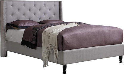 Home Life Premiere Classics Cloth Light Grey Silver Linen 51" Tall Headboard Platform Bed with Slats King- Complete Bed 5 Year Warranty Included-007