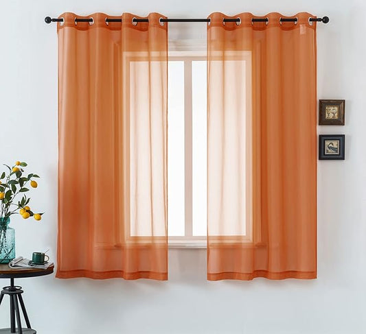 DUALIFE Burnt Orange Sheer Curtains 63 Inch Length for Bedroom 2 Panels Elegant Grommet Top Drapes Terracotta Sheer Curtain Panels for Living Room 52x63 Inches Long Rust