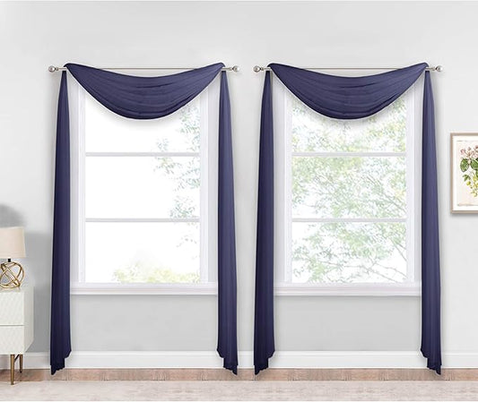 NICETOWN Dark Blue Sheer Window Scarves, Elegant Voile Sheer Window Dressings Sheer Curtains Multifunction for Kids Room/Party, 2 Panels, W60 x L216