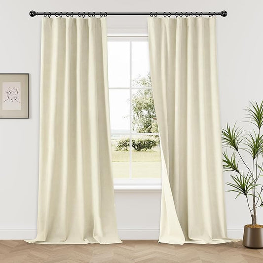 KangBang Extra Long Blackout Linen Ceiling Curtains 108 Inches Long, Sun Blocking Linen Curtains in Soft Cream Ivory, Noise Reducing Black Out Drapes for Large Window Track System,52x108 Inch,2PCs