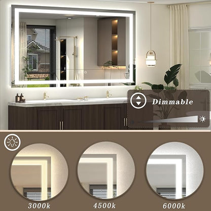 88x38 Super Large LED Mirror for Bathroom, Lighted Vanity Mirror for Wall, Dimmable, Anti-Fog, Shatter-Proof, ETL Listed (Front Lights + Backlit)