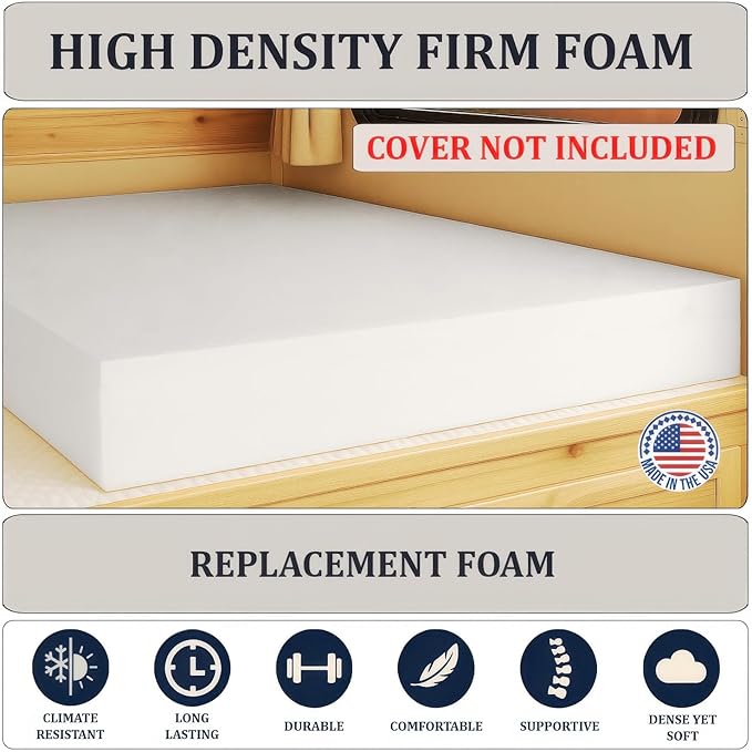 Foamma 1” x 30” x 80” Camper/RV Travel High-Density Bunk Mattress Topper, Made in USA, Comfortable, Travel Trailer, CertiPUR-US Certified, Cover Not Included