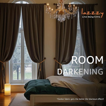 Lazzzy Velvet Blackout Curtains Thermal Insulated Room Window Drapes Super Soft Luxury Curtains for Living Room Bedroom Rod Pocket 2 Panels, Truffle, 52" W x 96" L