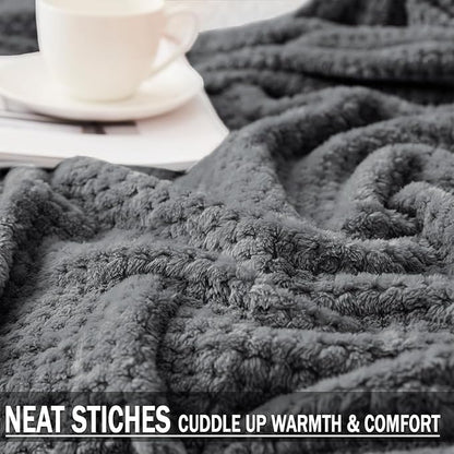 Exclusivo Mezcla Fleece Bed Blanket King Size, Super Soft and Warm Blankets for Couch, Sofa and Bed Waffle Textured, Cozy, Fuzzy and Lightweight (Dark Grey, 90x104 Inches)
