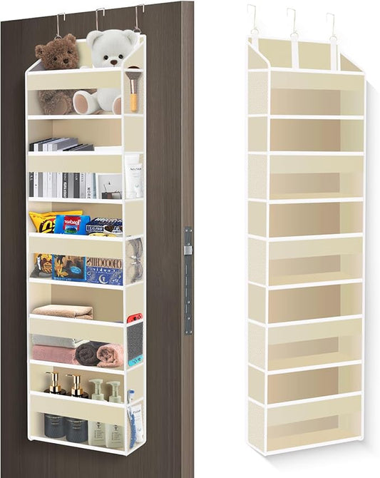 Over The Door Organizer Closet,5 Bins 10 Side Pockets,Hanging Organizer,Anti Tilt 44 lbs Load Door Organizers and Storage with Clear Window for Bedroom,Nursery,Rv,Bathroom,Camper(Beige)