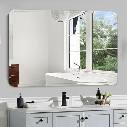 Frameless Bathroom Mirror for Over Sink,Wall Mounted Vanity Mirrors 13x18in,Rounded Rectangle Mirror Frameless with Polished Edge for Bedroom,Living Room,Entryway,Shatterproof (Horizontal/Vertical)