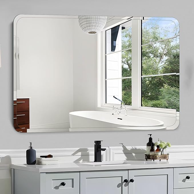 Frameless Bathroom Mirror for Over Sink,Wall Mounted Vanity Mirrors 14x18in,Rounded Rectangle Mirror Frameless with Polished Edge for Bedroom,Living Room,Entryway,Shatterproof (Horizontal/Vertical)