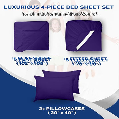 DREAMCARE Full Size Sheets - Cooling Bed Sheets - 4pcs Set - up to 15" Deep Pocket Full Sheet Set - Sheets Full Size Bed - Soft & Long Lasting 100% Fine Brushed Polyester with Side Pocket - Purple