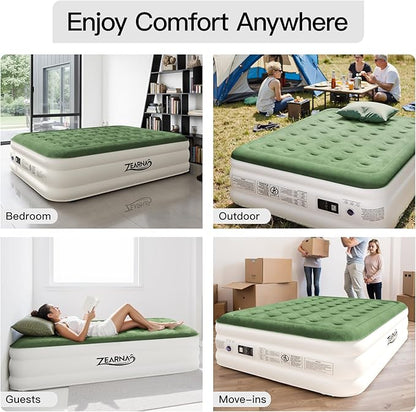2025 Upgraded Queen Air Mattress with Built in Pump，16'' Comfort Blow up Mattress, Quiet Surface Portable Inflatable Mattress, Air Bed with Storage Bag for Guests, Home, Camping, 660 lbs Max