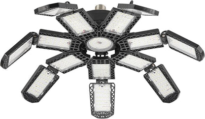 LED Garage Light,Super Bright Screw in E26/E27 Ceiling Shop Work Lamp, 300W 30000 Lumen Deformable Basement Bulb Fixture with 14+1 Adjustable Panels, Lighting for Workshop, Attic
