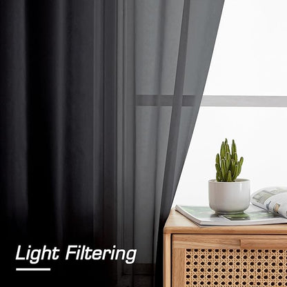 Aiyufeng Black Sheer Curtains 90" Long for Living Room Windows, Voile Sheer Casual Light Filtering Window Curtain Drapes for Bedroom, 42" Wide, Set of 2
