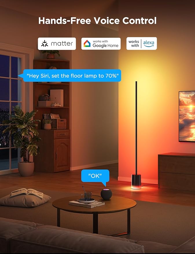 Govee Floor Lamp 2 with Matter, RGBIC, Warm Cool White LED, Alexa Compatible, 1725lm, Music Sync, Scene Modes, Smart Floor Lamp for Living Room, Bedroom, Black(1 Pack)