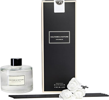 CULTURE & NATURE Reed Diffuser Set 6.7oz (200ml) Eucalyptus Pine Scented Diffuser with Sticks Home Fragrance Reed Diffuser for Bathroom Shelf Decor