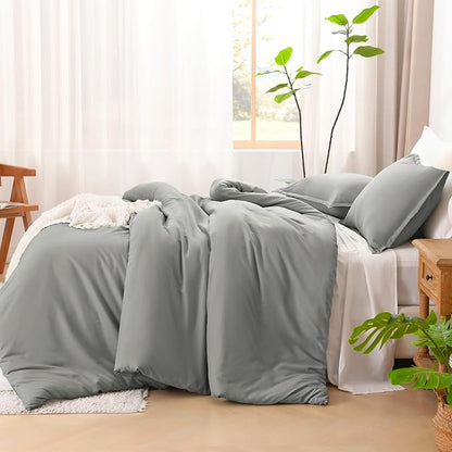 Litanika Comforters Grey Twin/Twin XL Size, 2 Pieces Lightweight Solid Bedding Set & Collections, All Season Fluffy Bed Set (66x90In Comforter & 1 Pillowcase)