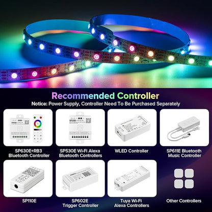 SEZO WS2812B LED Strip Light 16.4FT 60Pixel/M 300LEDs DC5V Individual Addressable LED Strip SMD5050 RGB Dream Color Programmable LED Light Strip Flexible IP30 Non-Waterproof White PCB