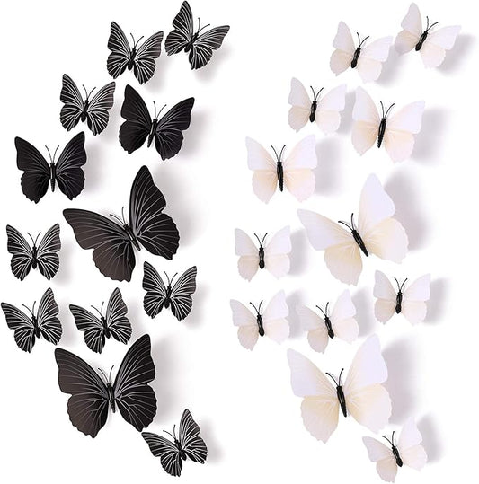 24pcs 3D Vivid Special Man-Made Lively Butterfly Art DIY Decor Wall Stickers Decals for Nursery, Bathroom, Office, 3D Crafts