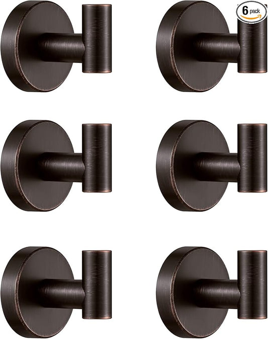 BigBig Home Bronze Towel Hooks, Bathroom Robe Hook Oil Rubbed, Bath Farmhouse Coat Clothes Hook Wall Mounted Rustic 6 Packs for Kitchen