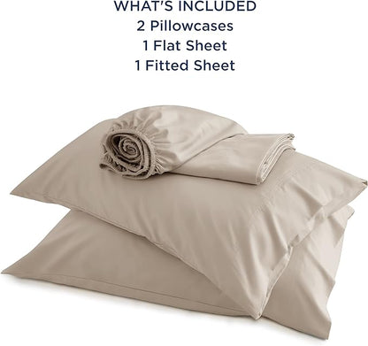 Bedsure Queen Sheet Set, Rayon Derived from Bamboo, Cooling Sheets, Breathable & Soft, Deep Pocket Up to 16 Inches, Hotel Luxury Silky Bedding for Hot Sleepers, Simply Taupe