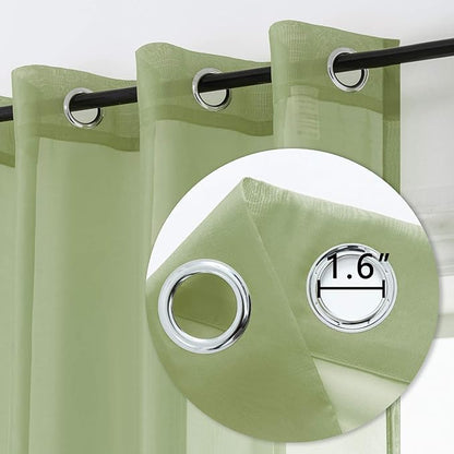 DUALIFE Sage Green Sheer Curtains 63 Inch Length for Kitchen 2 Panels Set with Grommet Window Treatments for Living Room Bathroom Dining Room St Patric Day Decor 52X63 Inches Long(Light Green)