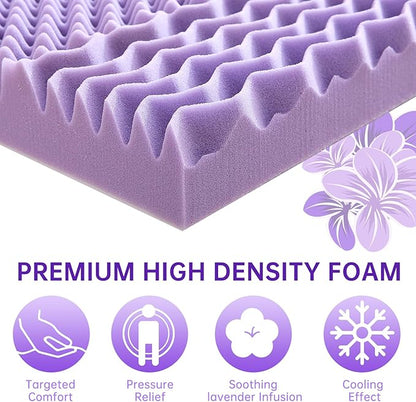 MUXHOMO 2 Inch 7-Zone Twin XL Mattress Topper, Egg Crate Foam Mattress Topper Twin XL Size for Back Pain, Lavender Cooling Gel Infused Bed Pad, CertiPUR-US and Oeko-TEX Certification (79"×38")