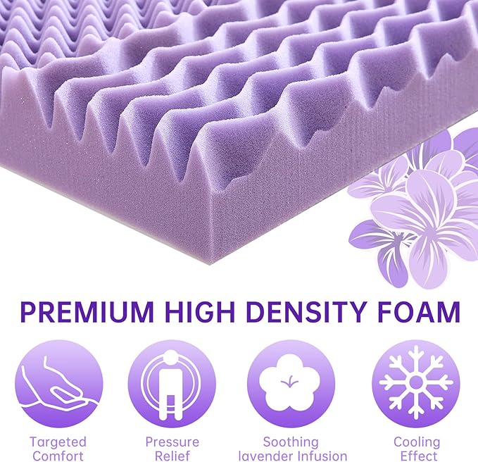 MUXHOMO 3 Inch 7-Zone Cal King Mattress Topper, Egg Crate Foam Mattress Topper Cal King Size for Back Pain, Lavender Cooling Gel Infused Bed Pad, CertiPUR-US and Oeko-TEX Certification (83"×71")