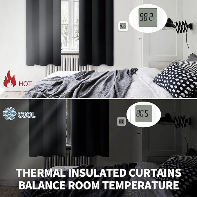 BGment Blackout Curtains for Bedroom - Grommet Thermal Insulated Room Darkening Curtains for Living Room, Set of 2 Panels, Each 55 x 69 Inch, Black