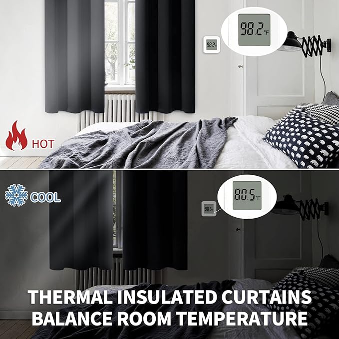 BGment Blackout Curtains - Grommet Thermal Insulated Room Darkening Bedroom and Living Room Curtain, Set of 2 Panels (38 x 54 Inch, Black)