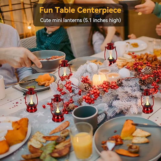 (6 Pcs-5.1in) Mini Red Lanterns for Christmas Decor, Lightweight Portable Small LED Lanterns Decorative Indoor & Outdoor Hanging Ornaments for Weddings Party Halloween Classroom Decorations