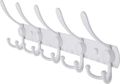 Dseap Wall Mounted Coat Rack - 5 Tri Hooks, Heavy Duty, Stainless Steel, Metal Coat Hook Rail for Coat Hat Towel Purse Robes Mudroom Bathroom Entryway,White