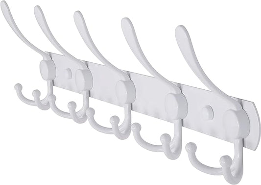 Dseap Wall Mounted Coat Rack - 5 Tri Hooks, Heavy Duty, Stainless Steel, Metal Coat Hook Rail for Coat Hat Towel Purse Robes Mudroom Bathroom Entryway,White