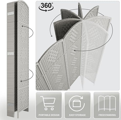Rose Home Fashion 6 ft Tall Room Divider, Room Dividers and Folding Privacy Screens, 15.7in Privacy Screen 4 Panel Partition Temporary Wall Separation for Private, Stone Grey