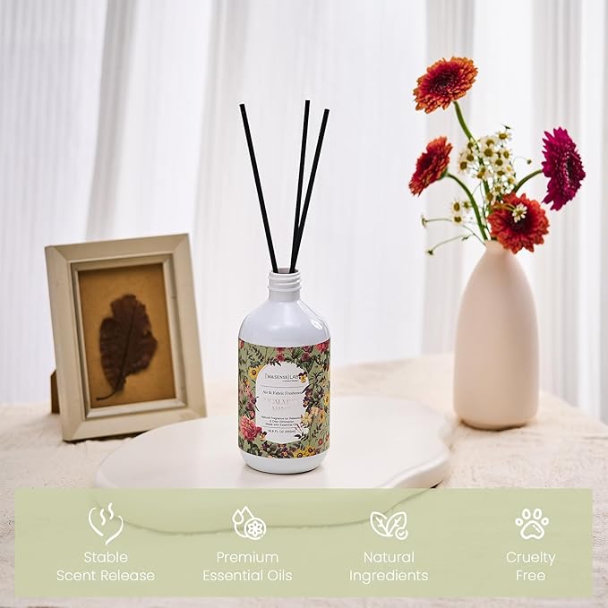 M&SENSE Reed Diffuser Oil Refill, 16.9oz (500ml) with 10 Hollow Reed Sticks, Eucalyptus Mint Scent Home Fragrance, Scented Oil Refills, Natural Essential Oils for Diffusers, Décor for Home Spa Office