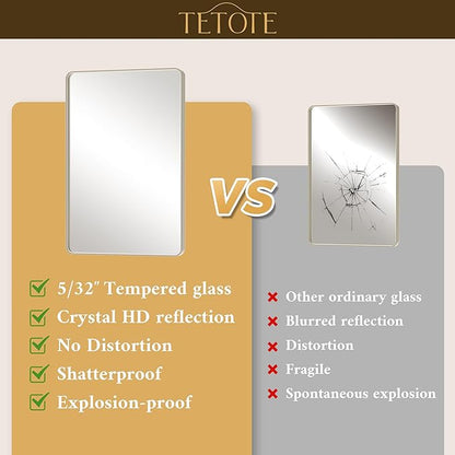 TETOTE Brushed Nickel Bathroom Mirror 30 x 36 Brushed Nickel Metal Framed Bathroom Mirror, Tempered Glass, Modern Farmhouse Wall Mounted Mirror for Decorative(Horizontal/Vertical)